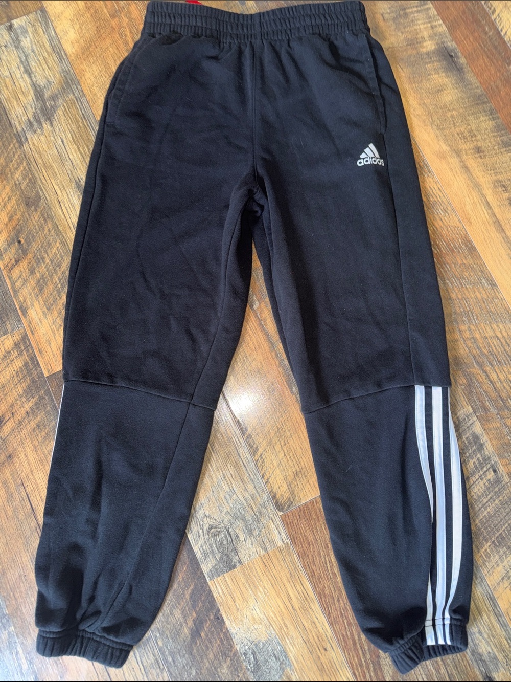 adidas Black Kids Sweatpants with White Three-Stripes